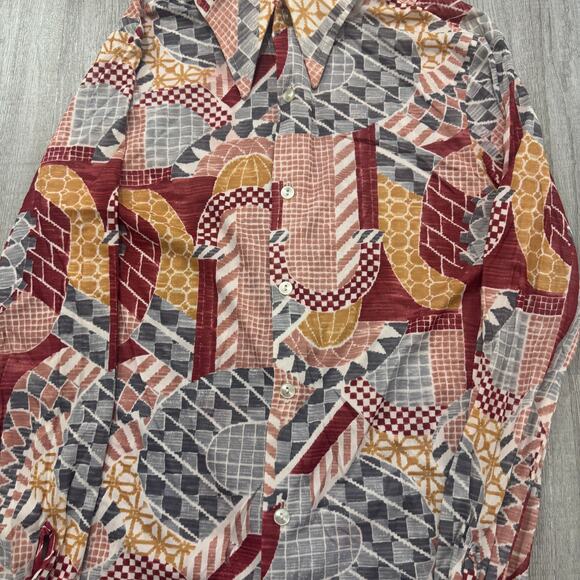 Vintage Styled In California Shirt Mens Medium 60s 70s Geometric Patchwork Party - Picture 4 of 10